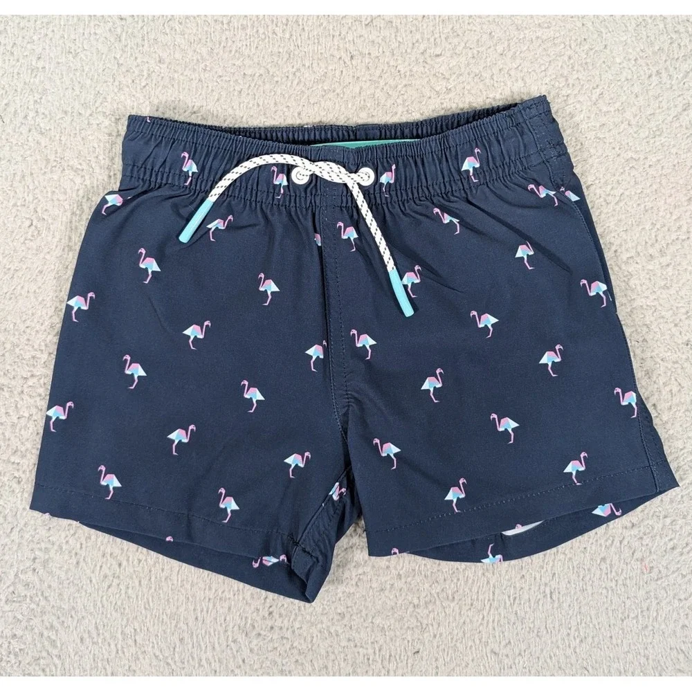 Bonobos Swim Trunks Shorts Boys 3T Blue Flamingo Quick Dry Elastic Waist Summer